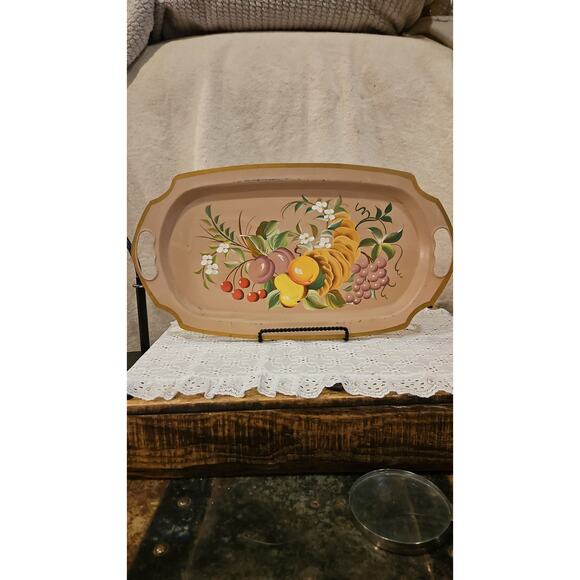 Toleware Metal Tray Hand Painted Fruit & Leaves 19.5 L x 10.5 W - Picture 1 of 1